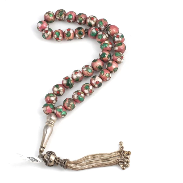 Mineli Toplu Gümüş Düz İmameli Tesbih - Resim 2