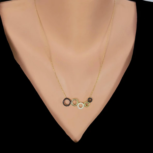 925 Ayar Gümüş 5 Çember Kolye, Sarı ürün görseli