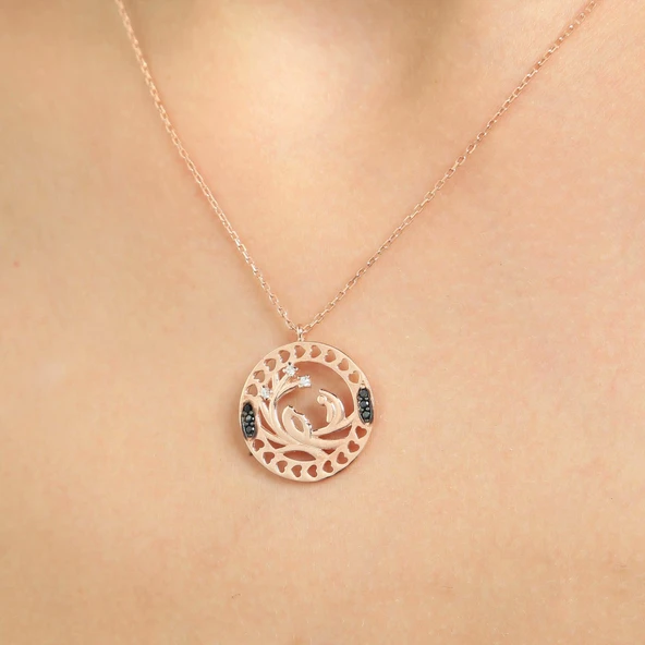 925 Ayar Gümüş Kalp İçinde Saklı Sevgi Kolye, Sarı - Beyaz Siyah Taş ürün görseli