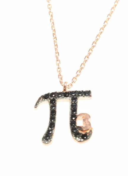 925 Ayar Rose Gümüş Pi Sayısı Kolye, Siyah Taş ürün görseli