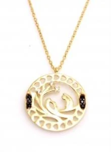 925 Ayar Gümüş Kalp İçinde Saklı Sevgi Kolye, Sarı - Beyaz Siyah Taş - Resim 3