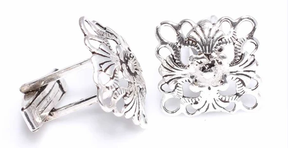 925 Ayar Gümüş Kare Ajur Desenli Kol Düğmesi ürün görseli 1