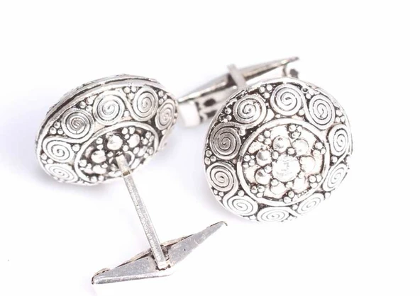 925 Ayar Gümüş Lava Desenli Elişi Kol Düğmesi ürün görseli 1