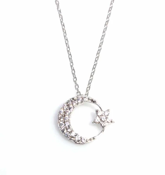 925 Ayar Gümüş Ayyıldız Kolye, Beyaz - Resim 2