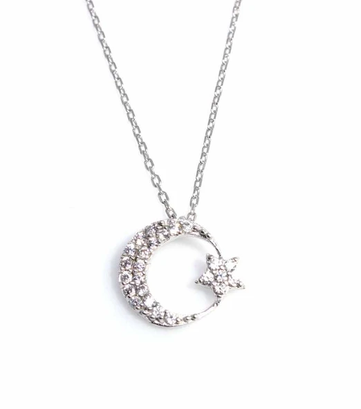 925 Ayar Gümüş Ayyıldız Kolye, Beyaz ürün görseli 1