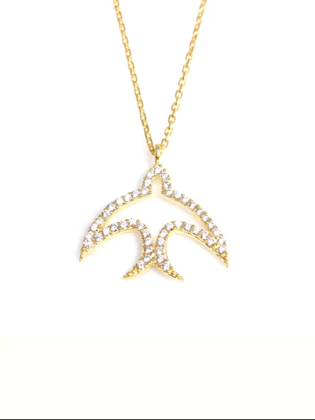925 Ayar Gümüş Kırlangıç Kolye, Sarı,- Beyaz Taş ürün görseli