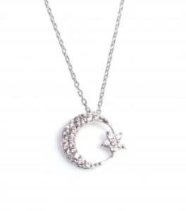 925 Ayar Gümüş Ayyıldız Kolye, Beyaz - Resim 3