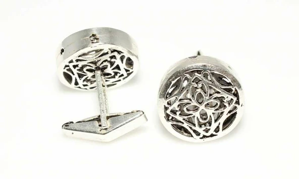 925 Ayar Gümüş Ajur Desenli Yuvarlak Kol Düğmesi ürün görseli