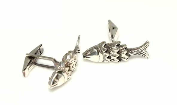 925 Ayar Gümüş Balık Modeli Kol Düğmesi ürün görseli 1