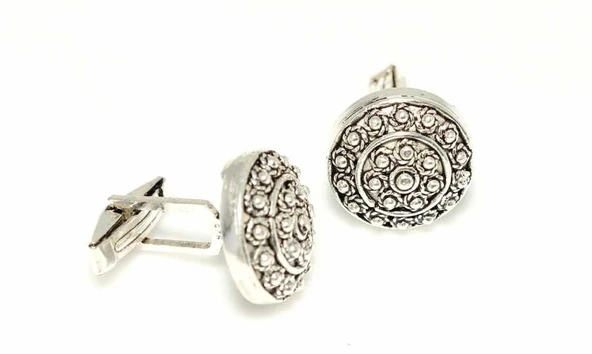 925 Ayar Gümüş Telkari Desenli Yuvarlak Kol Düğmesi ürün görseli 1