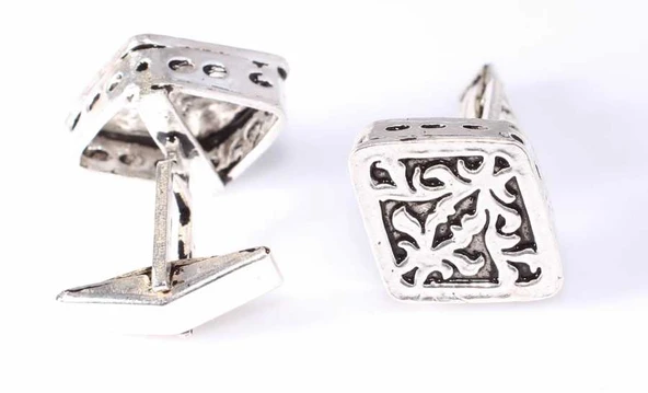 925 Ayar Gümüş Ajur Desenli Baklava El işi Kol Düğmesi ürün görseli 1