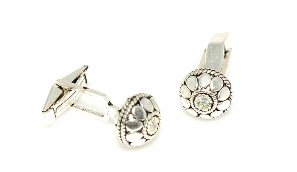 925 Ayar Gümüş Yuvarlak Desenli Kol Düğmesi ürün görseli 1