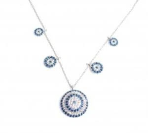 925 Ayar Gümüş Nazar Boncuğu Şans Kolyesi, Beyaz - Beyaz, Mavi Taş - Resim 3