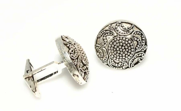 925 Ayar Gümüş Telkari Desenli Kol Düğmesi ürün görseli