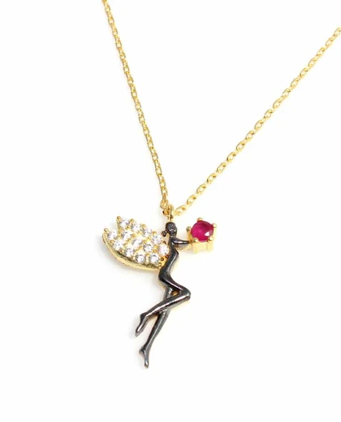 925 Ayar Gümüş Peri Kolye, Sarı - Resim 2