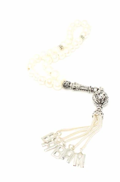 İnci Doğaltaşlı Gümüş İmame ve Püsküllü BABAM Yazılı Tespih - Resim 2