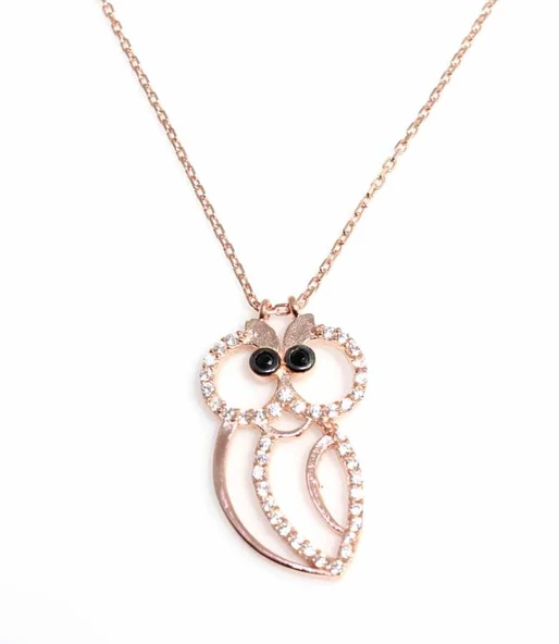 925 Ayar Rose Gümüş Baykuş Kolye ürün görseli