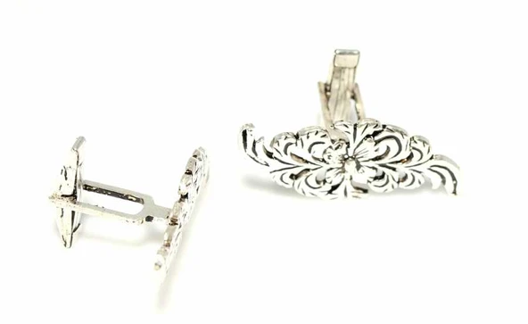 925 Ayar Gümüş Yaprak Modeli Döküm Kol Düğmesi - Resim 2