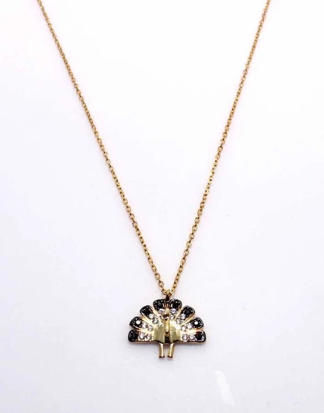 925 Ayar Gümüş Tavus Kuşu Kolye, Sarı - Beyaz Siyah Taş ürün görseli 1