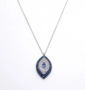 925 Ayar Gümüş Nazar Mekik Kolye, Beyaz - Beyaz, Mavi Taş - Resim 3