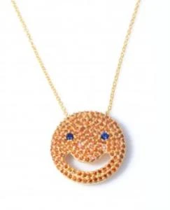 925 Ayar Gümüş Gülen Yüz Kolye, Sarı - Kırmızı, Mavi Taş - Resim 3