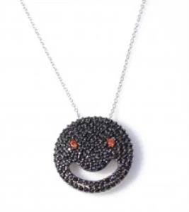 925 Ayar Gümüş Gülen Yüz Kolye, Beyaz - Siyah Kırmızı Taş - Resim 2