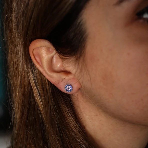 925 Ayar Gümüş Nazar Küpe, Beyaz ürün görseli 1