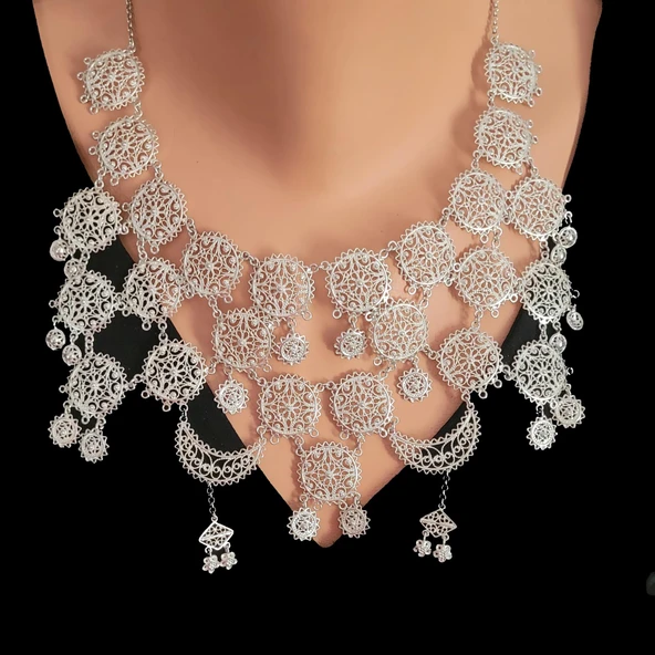 925 Ayar Gümüş Ay Modeli Telkari Kolye ürün görseli 1