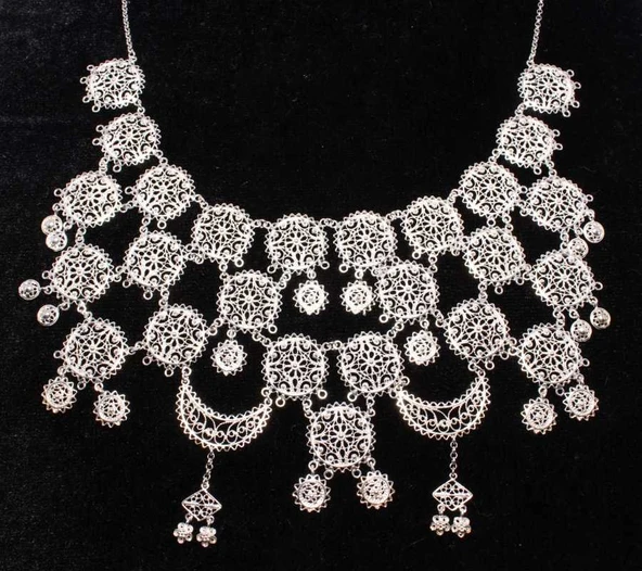 925 Ayar Gümüş Ay Modeli Telkari Kolye - Resim 4