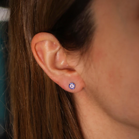 925 Ayar Gümüş Nazar Boncuk Küpe, Pembe - Resim 4