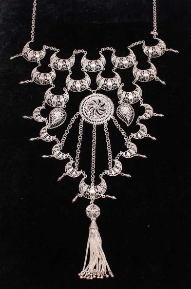 925 Ayar Gümüş Püsküllü Telkari Kolye - Resim 2