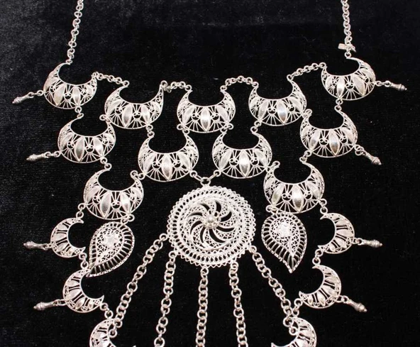 925 Ayar Gümüş Püsküllü Telkari Kolye - Resim 3