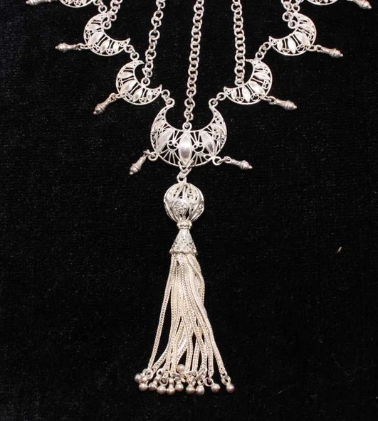 925 Ayar Gümüş Püsküllü Telkari Kolye - Resim 4