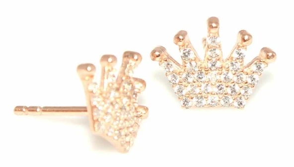 925 Ayar Gümüş Taç Modeli Küpe, Pembe - Beyaz Taş - Resim 2