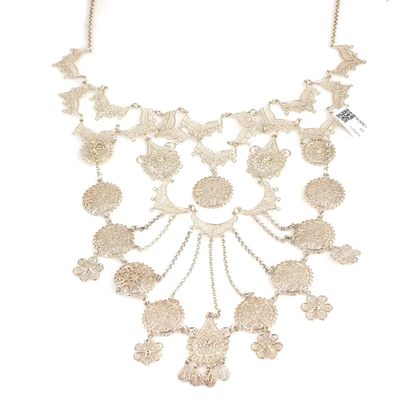 925 Ayar Gümüş Çiçekli Telkari Kolye - Resim 2