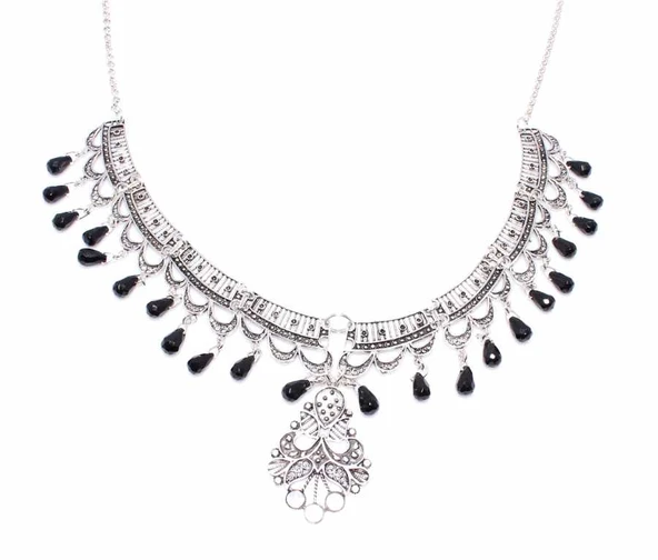 925 Ayar Gümüş Oniks Taşlı Telkari Kolye ürün görseli 1