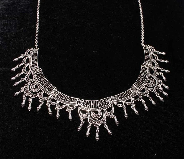 925 ayar Gümüş Fişek Modeli Telkari Kolye ürün görseli