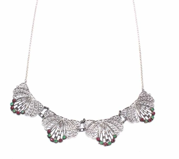 925 Ayar Gümüş Yakut ve Zümrüt Taşlı Telkari Kolye ürün görseli