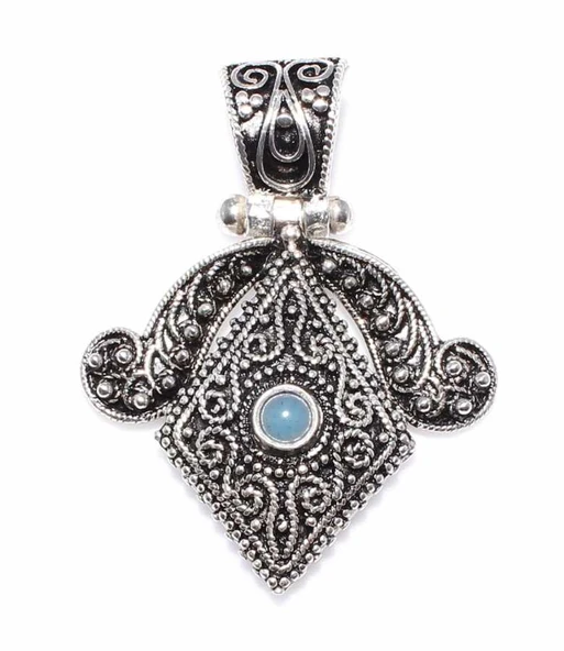 925 Ayar Gümüş Amazonit Taşlı Telkari Kolye Ucu ürün görseli