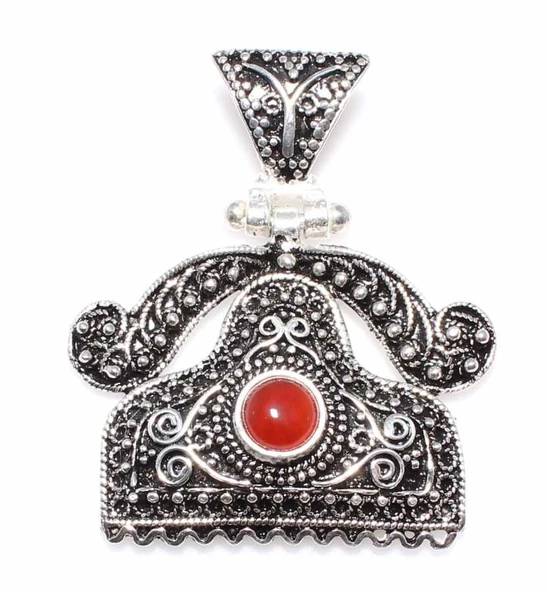 925 Ayar Gümüş Akik Taşlı Döküm Telkari Kolye Ucu ürün görseli