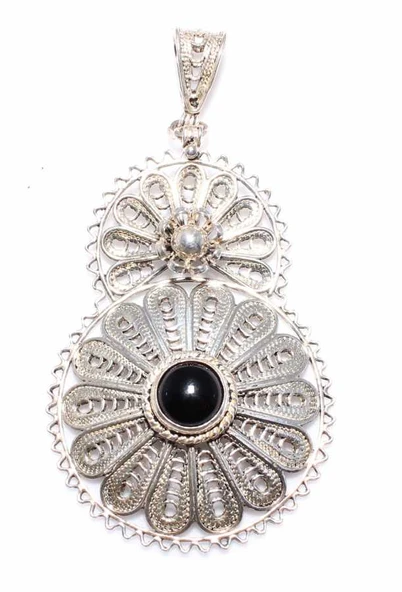 925 Ayar Gümüş Döküm Oniks Taşlı Telkari Kolye Ucu ürün görseli