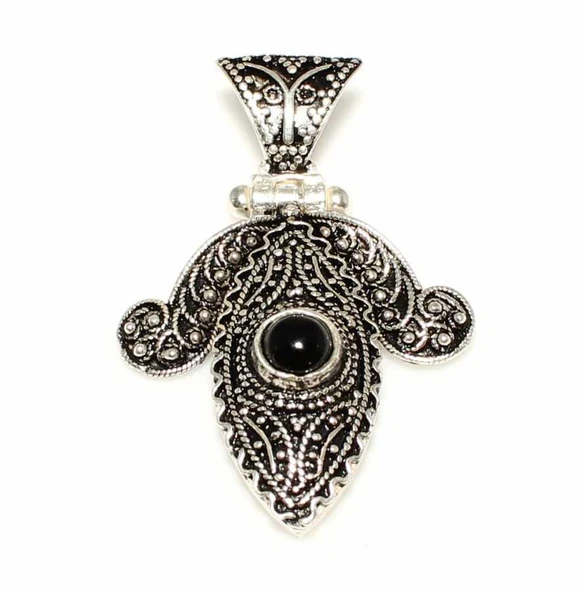 925 Ayar Gümüş Oniks Döküm Telkari Kolye Ucu ürün görseli 1