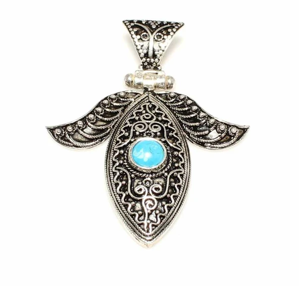 925 Ayar Gümüş Turkuaz Taşlı Döküm Telkari Kolye Ucu ürün görseli 1