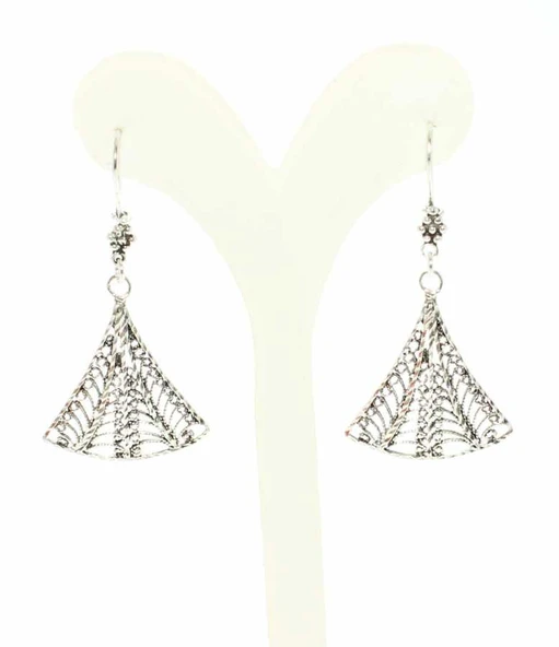 925 Ayar Gümüş Yelpaze Modeli Telkari Küpe - Resim 2