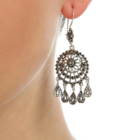 925 Ayar Gümüş Kubbe Desenli Telkari Küpe ürün görseli 1