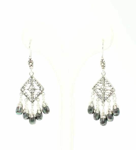 925 Ayar Gümüş Baklava Modeli Siyah İnci Taşlı Küpe - Resim 2