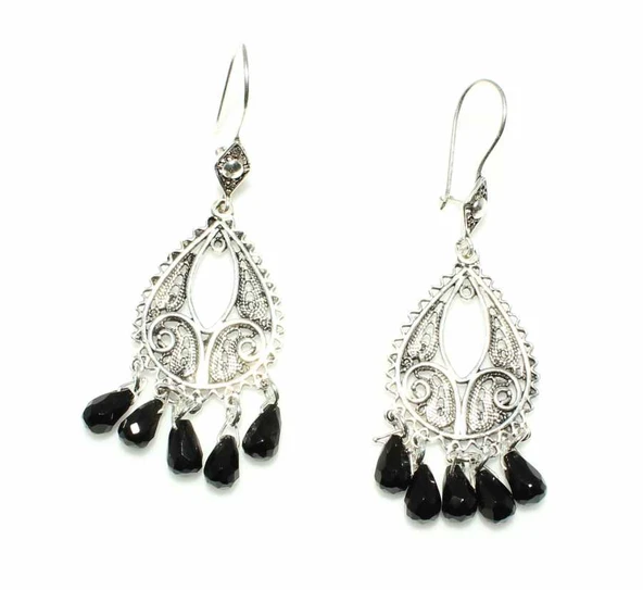 925 Ayar Gümüş Damla Modeli Oniks Taşlı Küpe ürün görseli