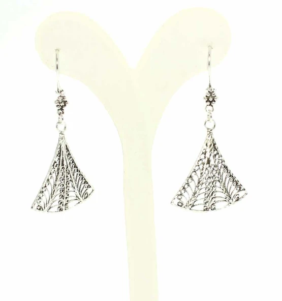 925 Ayar Gümüş Yelpaze Modeli Telkari Küpe - Resim 3