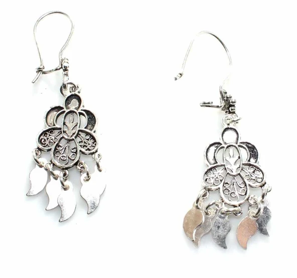 925 Ayar Gümüş Döküm Çiçek Modeli Telkari Küpe - Resim 2