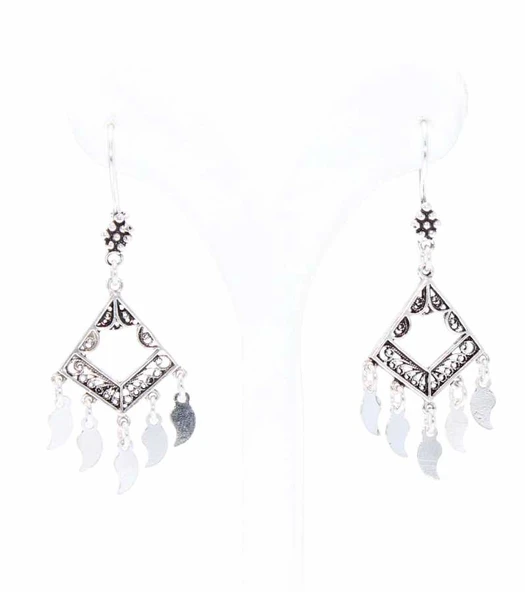 Pul Sallantılı 925 Ayar Gümüş Telkari Küpe - Resim 2